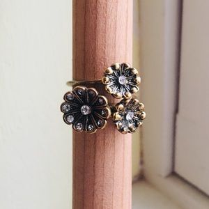 Brass and Crystal Flower Stackable Rings size 7